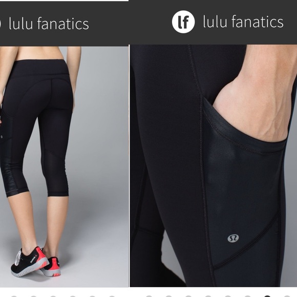 Lululemon Cut The Crop w Side Pockets Sz 2 Black Reflective 2005 - Picture 1 of 9